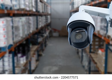 CCTV Camera Operating Inside Warehouse Or Factory