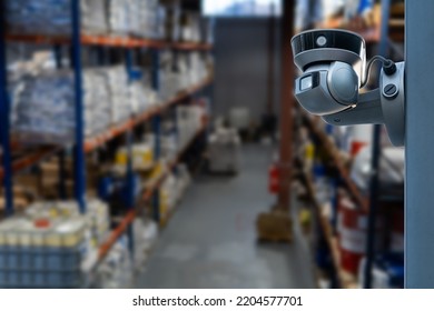 CCTV Camera Operating Inside Warehouse Or Factory