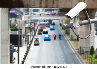 CCTV Camera Operating On Road Detecting Traffic