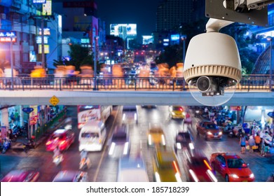 CCTV Camera Operating On Traffic Road