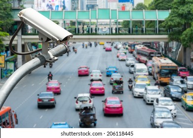 CCTV Camera Or Surveillance Operating On Traffic Road