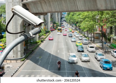 CCTV Camera Or Surveillance Operating On Traffic Road