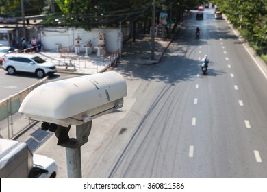 CCTV Camera Or Surveillance Operating On Traffic Road