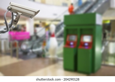 CCTV Cameras Observe The ATM To Prevent Theft.