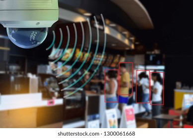 CCTV Dome Infrared Camera New Technology 4.0 Signal For Counting Number Of People In Area Or Counting Customer In Shop And Restaurant Simple As In Red Line Are Signal Of Counting By CCTV System.