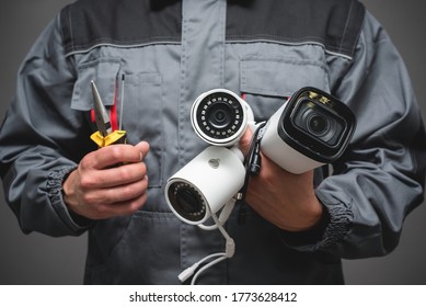 CCTV Installation Wizard concept. Service for installing CCTV cameras.