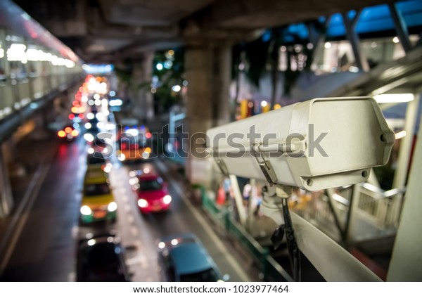 CCTV on the road to\
monitor the car traffic. Accidents and theft Surveillance camera on\
city streets.