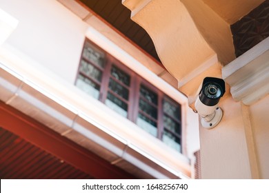 CCTV Security Camera. Guard Secure With Privacy System In House Network. Protect Thief Form Steal And Careful Family.