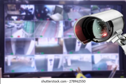 CCTV security camera monitor in office building - Shutterstock ID 278962550
