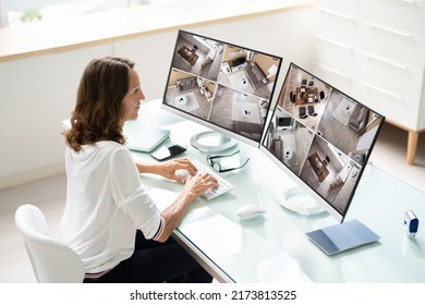 CCTV Security Footage On Multiple Computer Monitors