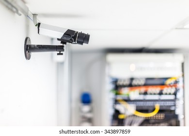 A Cctv Security Surveillance Camera In A Server Room