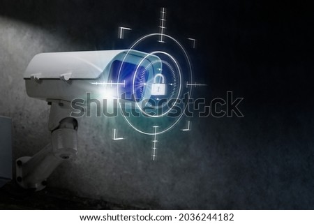 CCTV security technology with lock icon digital remix