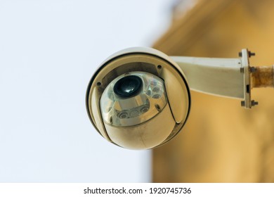 CCTV surveillance camera in the area, security of the streets, face detection