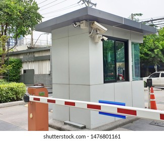 CCTV Surveillance Camera Operating At Security Guard House To Monitor For Protection  In Front Of Condominium, Apartment, House Village,Security Equipment Concept.