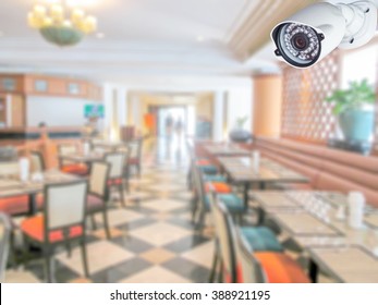 CCTV system security in restaurant of hotel blur background.