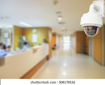 CCTV system security in working room of hospital blur background.
