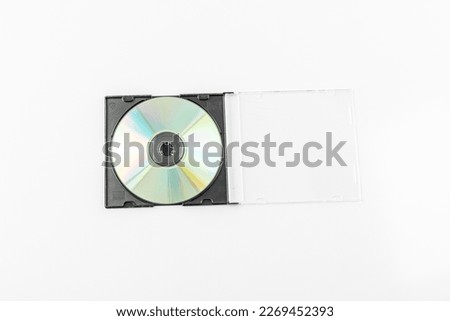 CD Box with disc on white isolated background