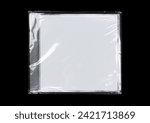 CD case on black background. Isolated transparent disk mockup. Clean cover box template.