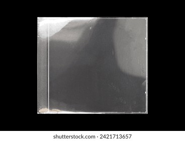 CD case on black background. Isolated transparent disk mockup. Clean cover box template.