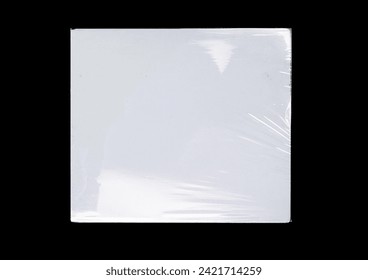 CD case on black background. Isolated transparent disk mockup. Clean cover box template.