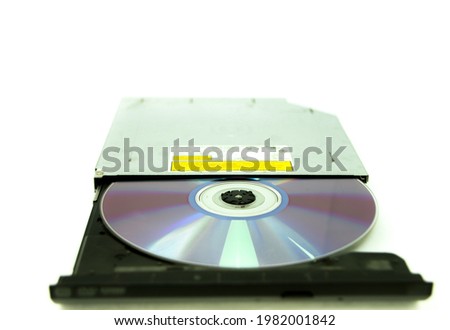 CD Rom tray on white Background, External CD-RW,CD-RW burner drive DVD-R combo player