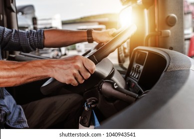 CDL Commercial Driver Inside of His Truck. Transportation Industry Theme. - Shutterstock ID 1040943541