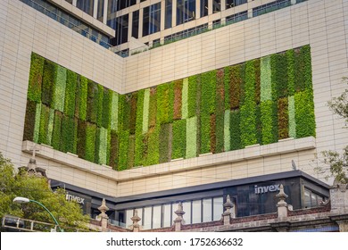 CDMX, Mexico City / Mexico - September 19, 2017: 'Green Facade, Vertical Garden In Architecture. Ecological Building. Green Architecture.', Paseo De La Reforma Avenue.