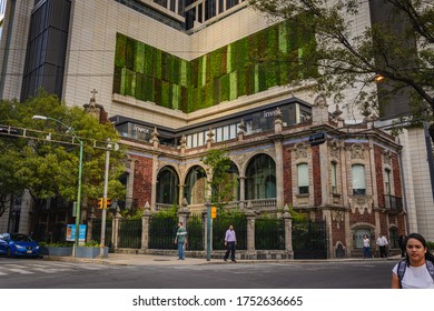 CDMX, Mexico City / Mexico - September 19, 2017: 'Green Facade, Vertical Garden In Architecture. Ecological Building. Green Architecture.', Paseo De La Reforma Avenue.