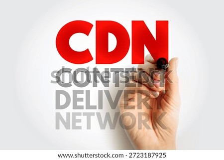 CDN Content Delivery Network concept image with hand writing letters on transparent board, symbolizing technology, web performance, internet speed and data distribution system