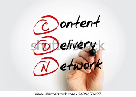 CDN - Content Delivery Network is a geographically distributed network of proxy servers and their data centers, acronym concept background