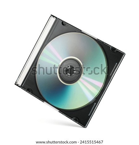 CD-R writable disk in black slim plastic box case jewel isolated on white background.