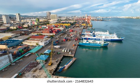Cebu City, Philippines - May 2022: Aerial Of The Port Of Cebu.