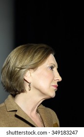CEDAR RAPIDS, IA - DECEMBER 5, 2015: Close Up Profile Of Presidential Candidate And Former HP CEO Carly Fiorina 