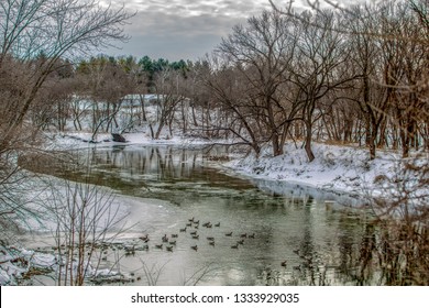 Cedar River In Waverly, Iowa During The Polar Vortex