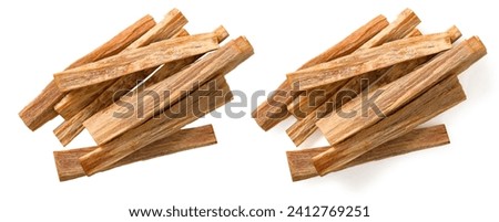 Cedar wood sticks isolated on white background, top view.