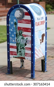 CEDARHURST, NEW YORK -  AUGUST 6, 2015: Flag Drop Box In The Front  Of The American Legion Post 339 In Long Island