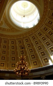 The Ceiling And Chandelier Of The Old Hall Of The House (National Statuary Hall) In The U.S. Capitol Building In Washington, D.C.