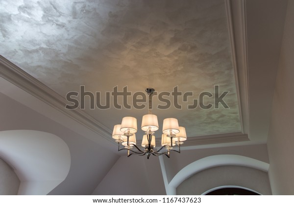 Ceiling Chandelier Under Ceiling Decorative Plaster Stock Photo