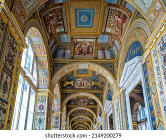 The ceiling of the corridor of the Raphael Loggias, inside the Hermitage Museum, St Petersburg, Russia on 23 July 2019