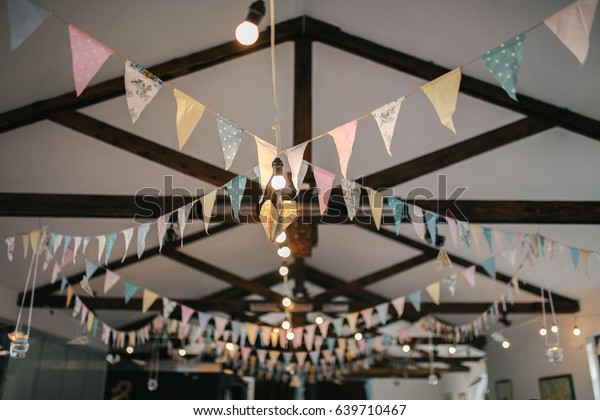 Ceiling Decoration Paper Flags Birthday Party Stock Photo