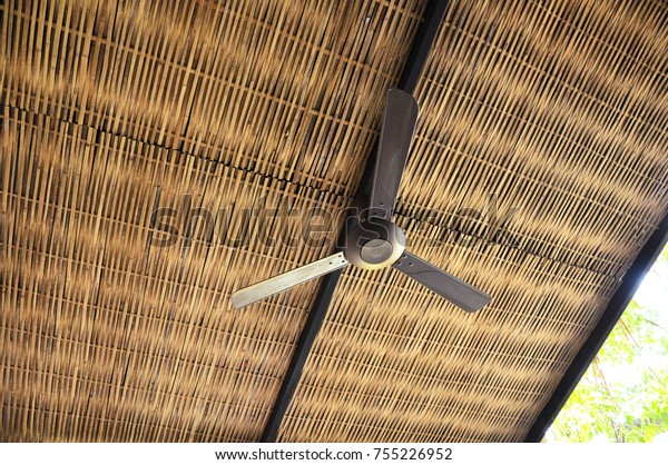 Ceiling Fan On Bamboo Ceiling Tropical Interiors Stock Image