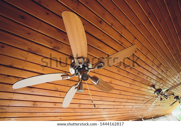Ceiling Fan On Exposed Support Beam Stock Photo Edit Now