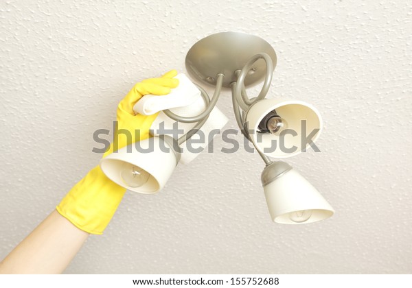 Ceiling Light Fittings Womans Hand Cleaning Stock Photo Edit Now