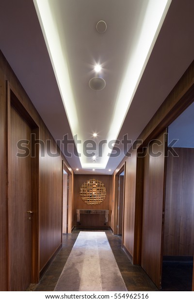 Ceiling Luxury Apartment Hallway Fancy Mirror Stock Photo