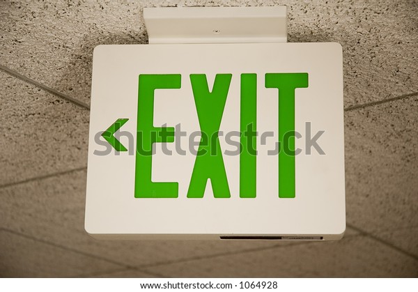 Ceiling Mounted Exit Sign Green Print Signs Symbols Interiors