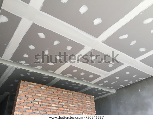 Ceiling On Construction Site Installation Ceiling Stock