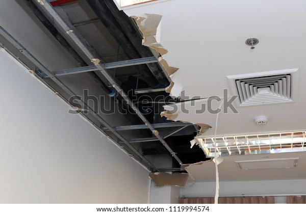 Ceiling Panels Damaged Hole Roof House Royalty Free Stock