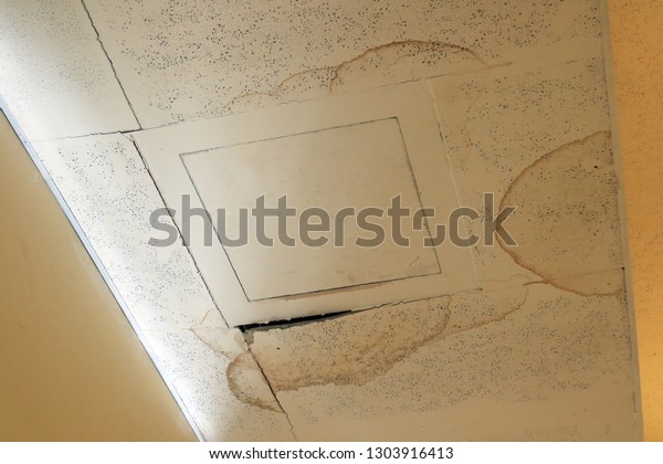 Ceiling Panels Damaged Hole Roof House Royalty Free Stock Image