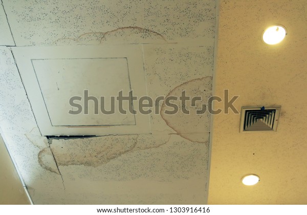 Ceiling Panels Damaged Hole Roof House Royalty Free Stock Image