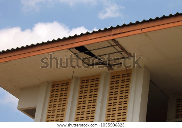 Ceiling Panels Damaged Huge Hole Roof Stock Photo Edit Now